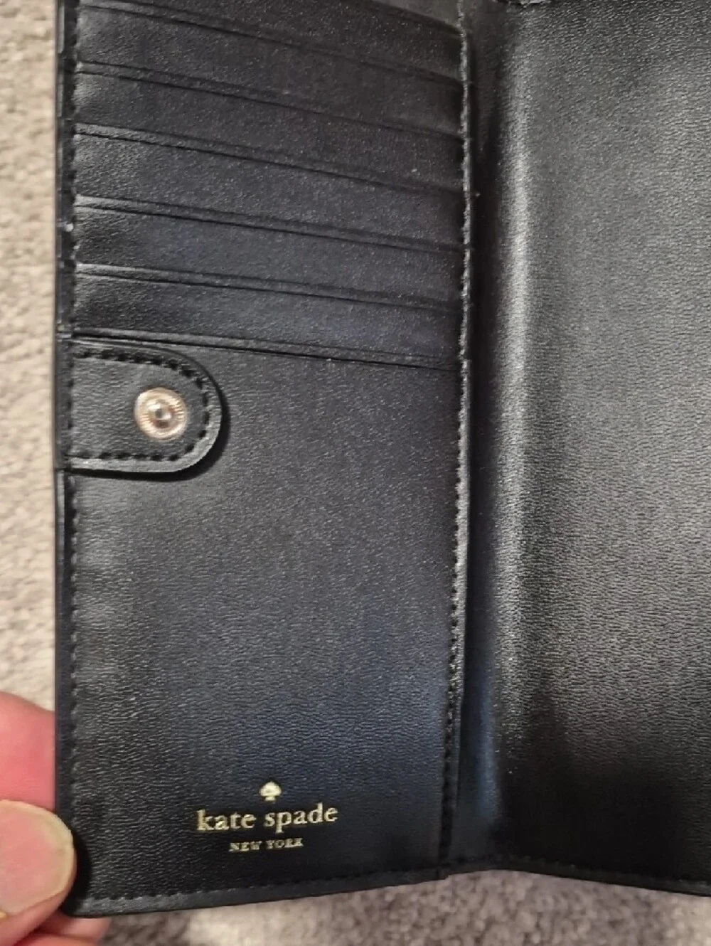 kate‎ spade Black Pebbled Leather Continental Wallet with Gold Logo